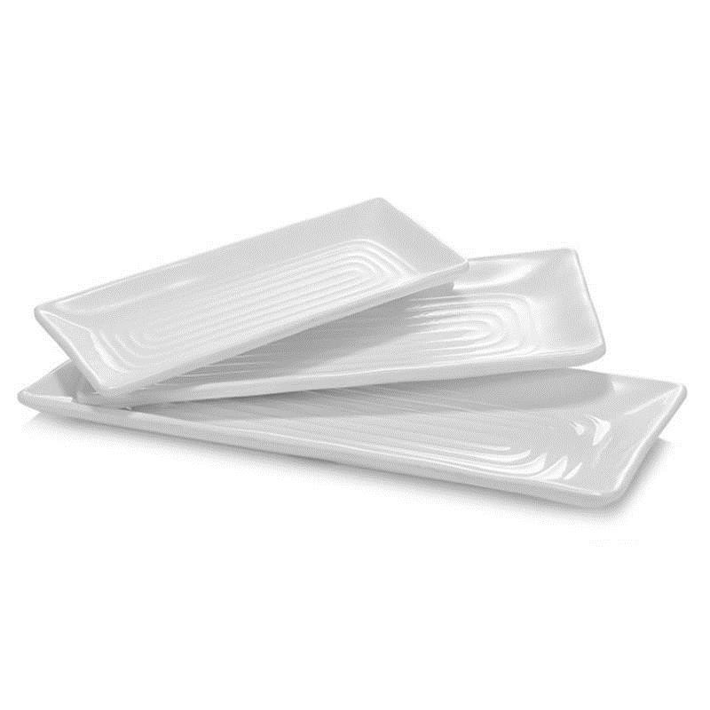 Đĩa nhựa melamine màu trắng hình chữ nhật phẳng giả sứ đựng thịt nướng BBQ cho nhà hàng