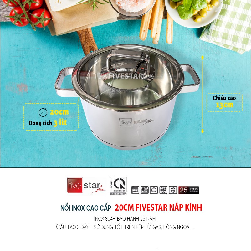 Nồi Inox 304 Fivestar Nắp Kính