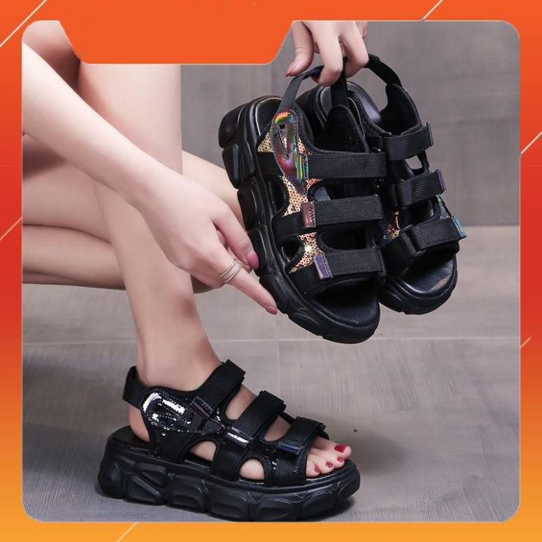 (2 Màu VIDEO) Sandal Nữ Hàn Quốc đế cao ba quai Viền Kim Sa Đế 3p Cực Đẹp