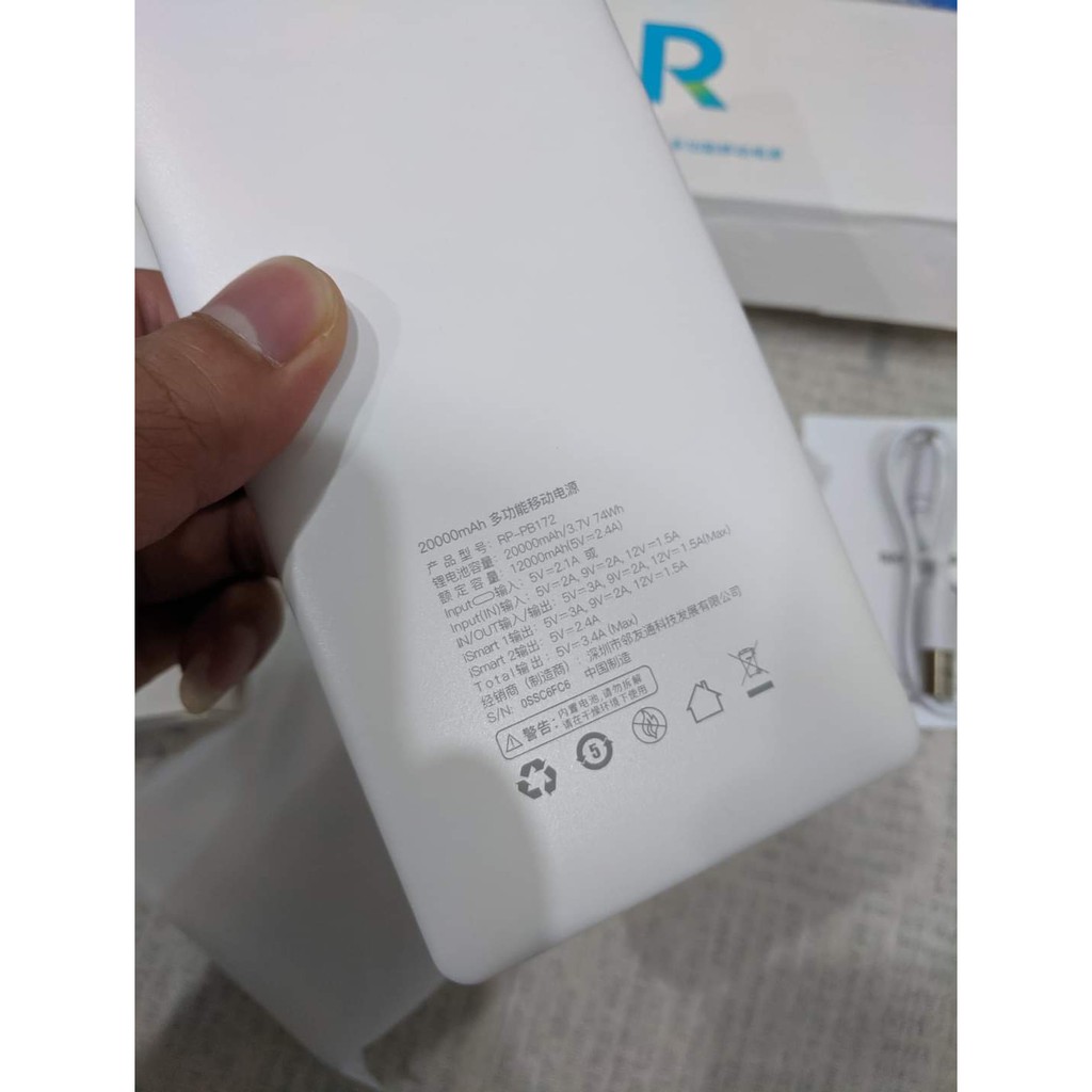 Pin sạc dự phòng RavPower 20000mAh - RP-PB172 - hỗ trợ sạc nhanh PD và QC 3.0 - bảo hành 12 tháng fullbox