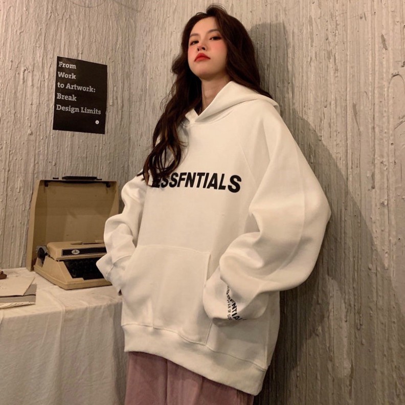 [FREE SHIP] Áo hoodie Unisex chữ ESSENTIALS màu đen trắng be xám đậm chất nỉ bông có mũ dài tay phong cách Ulzzang form | BigBuy360 - bigbuy360.vn