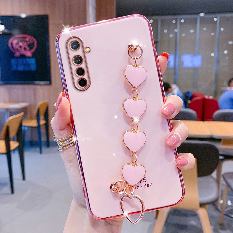 Ốp Điện Thoại Silicon Có Dây Đeo Tay Hình Trái Tim Cho Realme 6 Pro 6s 6i