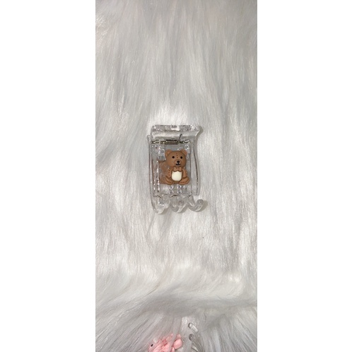 Kẹp tóc càng cua 5 răng trong suốt đính gấu nâu xinh xắn