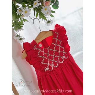 VÁY ĐẦM BÉ GÁI ANNIE ĐẦM ĐỎ SMOCK HOA ĐAN CHÉO