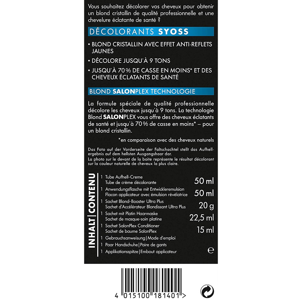 Tẩy tóc SYOSS màu bạch kim, số 13-0 và 13-5 hàng Đức