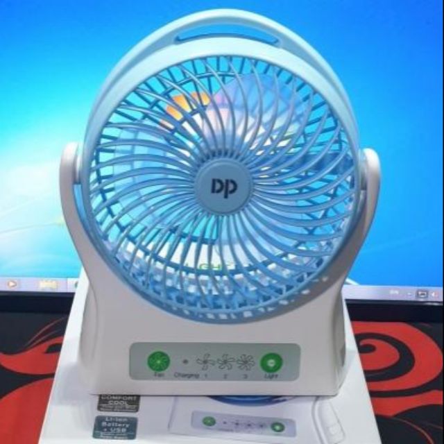 Quạt để bàn DP_7605_pin sạc_ đường kính 22cm_ có đèn_
