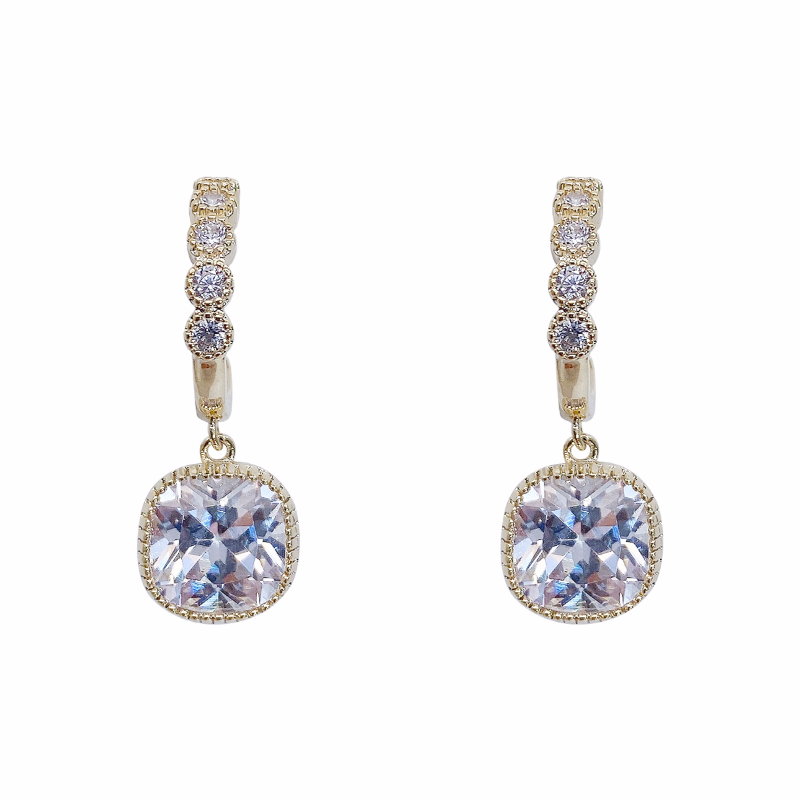 Bông Tai Nửa Hình Tròn Đính Đá zircon Lấp Lánh Kiểu Hàn Quốc Cho Nữ