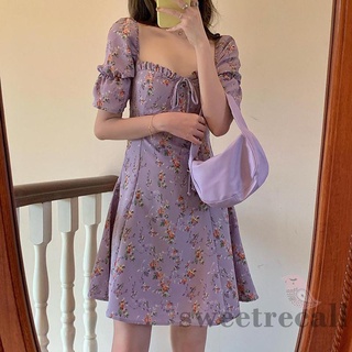 Đầm chữ a tay ngắn phồng in họa tiết hoa thời trang cho nữ