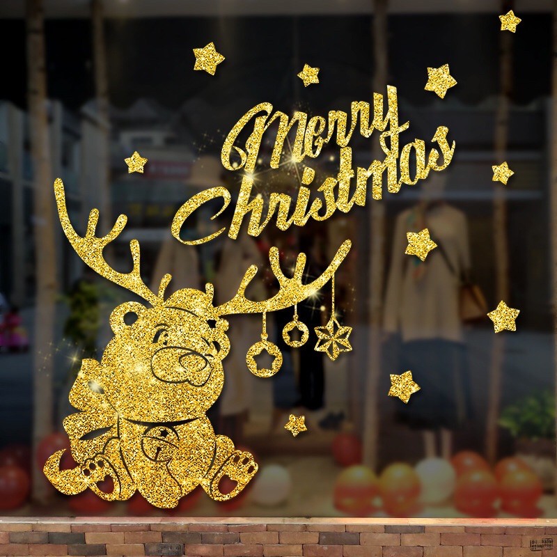 Decal trang trí Noel - Tuần Lộc đáng yêu nhũ kim tuyến