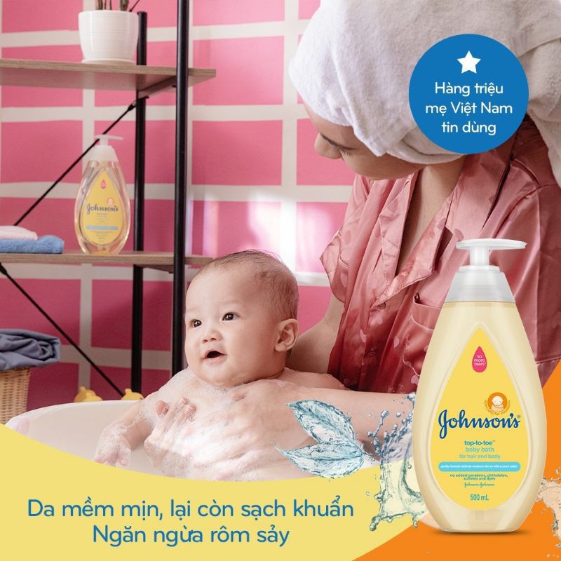 [Thái] Sữa tắm gội cho bé Johnson’s Baby top-to-toe 500ml (màu vàng) - Ngừa rôm sảy