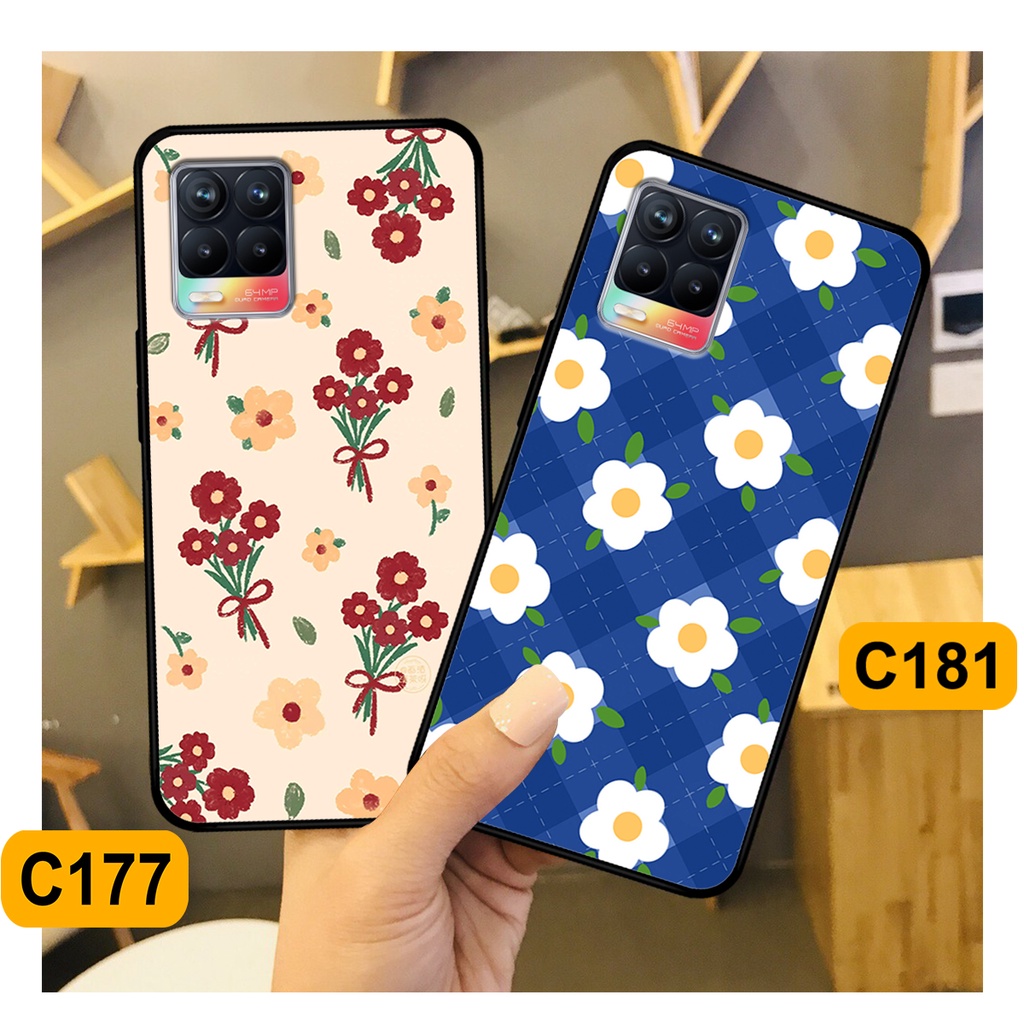 Ốp Realme 8 in hình hoa cỏ nhẹ nhàng,họa tiết caro xinh xắn.ốp lưng chống sốc