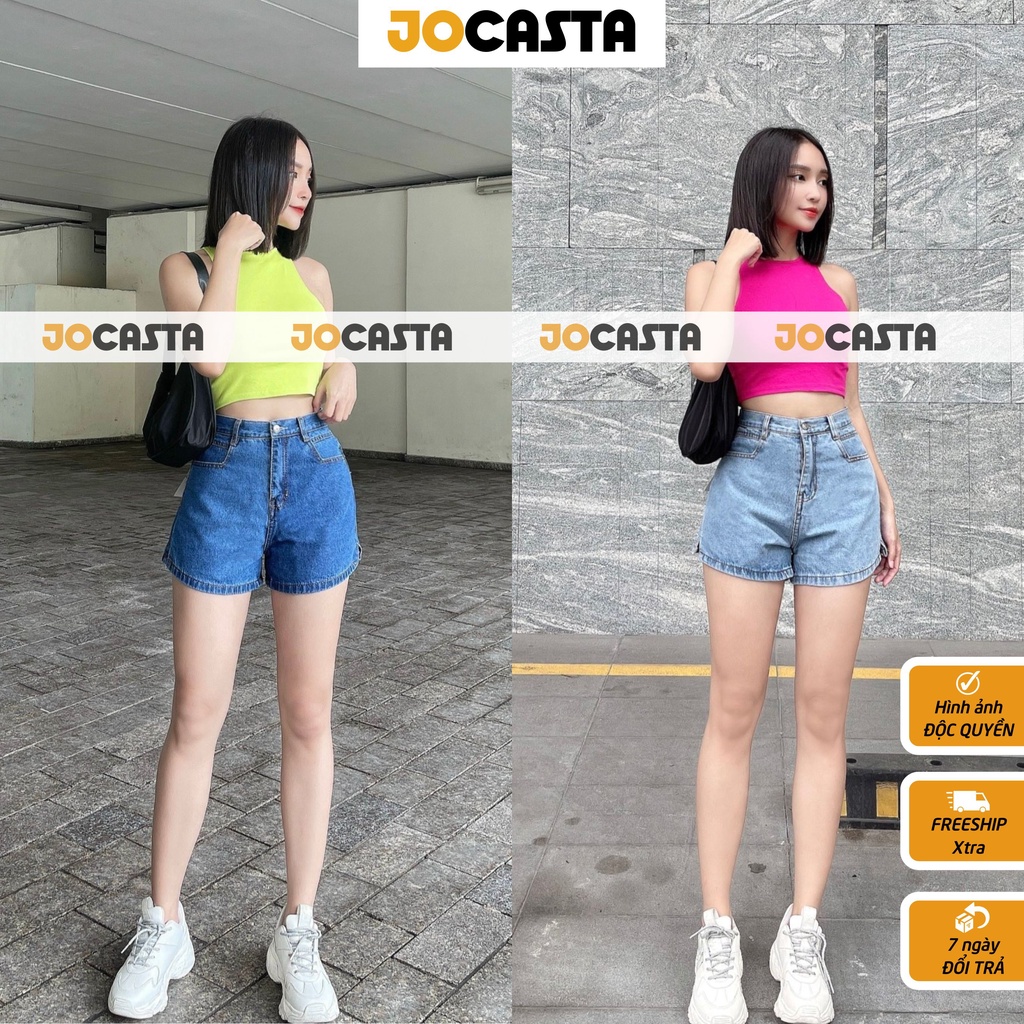 Quần short jeans bò JOCASTA trơn rách cạp lưng đáy siêu cao SH1