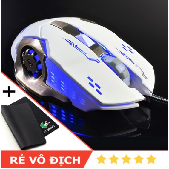 [RẺ VÔ ĐỊCH] COMBO Chuột Gaming FREE WOLF V5 và Lót chuột Led 7 Màu Cực Đẹp Chuyên Game