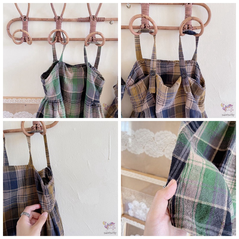 Đầm Sát Nách Kẻ Sọc Caro Phong Cách Hàn Quốc Cho Bé Gái