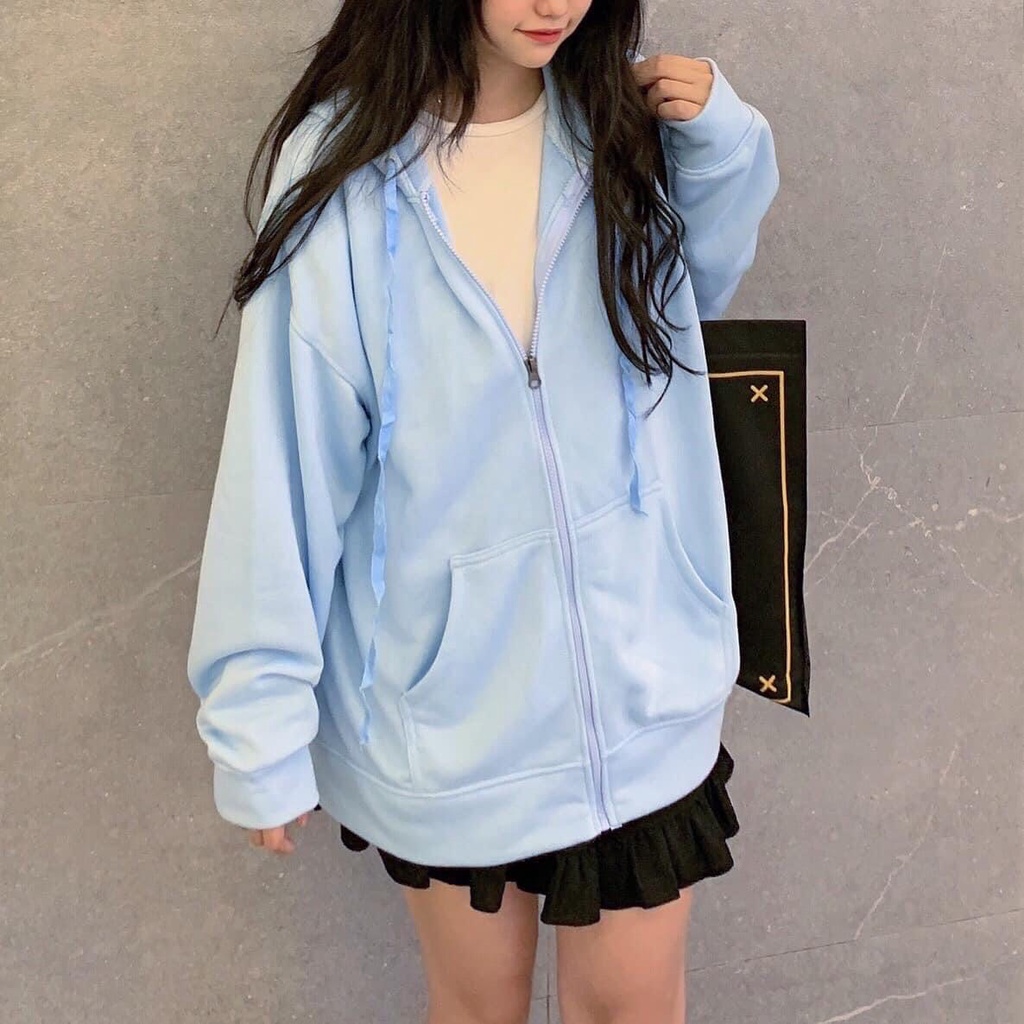 Áo hoodie zip nam nữ có khoá kéo áo khoác form rộng trơn nhiều màu phong cách ulzzang SIB027