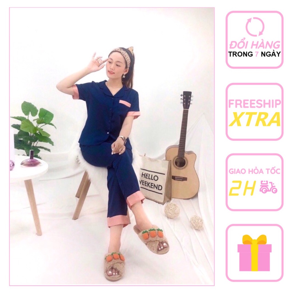 [FREESHIP 50K] ĐỒ BỘ MẶC NHÀ NHISTORE QUẦN DÀI TAY NGẮN PHỐI NẸP LỤA SATIN SANG, TINH TẾ SIZE 45-75KG