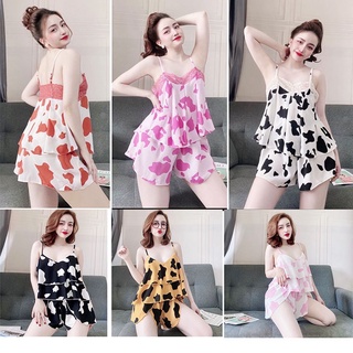 ⚡ siêu phẩm mùa hè ⚡ set đồ bộ yếm đùi bèo dập li lụa satin 2 size l, xl bao đẹp, yếm ngủ dập ly