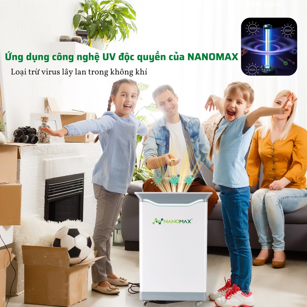 Màng Lọc Không Khí Nanomax 4 Lớp Hepa H13 Lọc Bui Mịn, Khử Khuẩn Khử Mùi, 2000 Giờ Sử Dụng Dành Cho 80m2