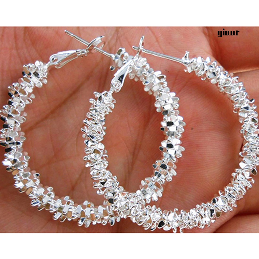 Khuyên tai vòng mạ bạc lấp lánh chống gỉ cho nữ