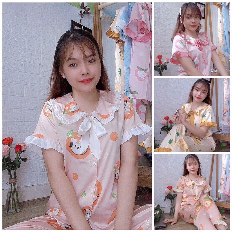 Đồ Bộ Pijama Tiểu Thư TNQD Lụa Latin Cao Cấp Màu Sắc Trang Nhã Vải mềm mịn Hàng Thiết Kế