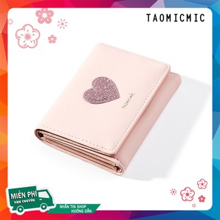 Bóp Ví Nữ Taomicmic 928098 Trái Tim Da PU Mềm Gấp Ba Nhỏ Gọn Minigoo