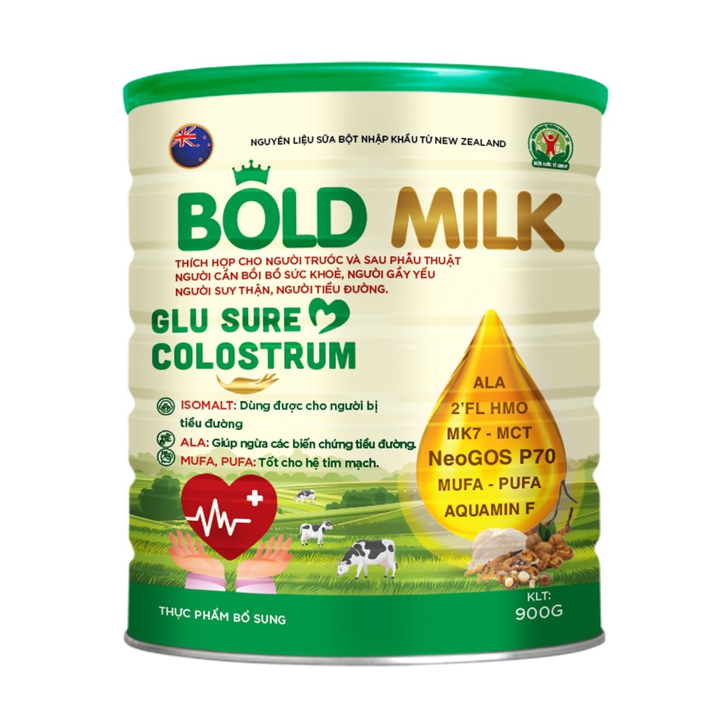 Sữa cho người tiểu đường, thận yếu Bold Milk Glu Sure Colostrum, hỗ trợ người trước và sau khi phẫu thuật - Hộp 900gr