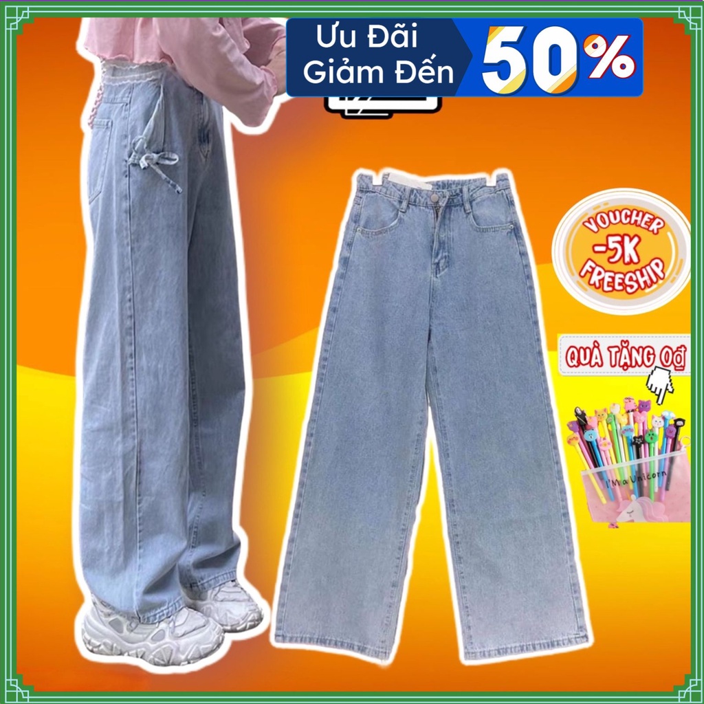 Quần jean nữ baggy ống suông rộng,Quần bò nữ dáng đứng vải jeans bò cao cấp