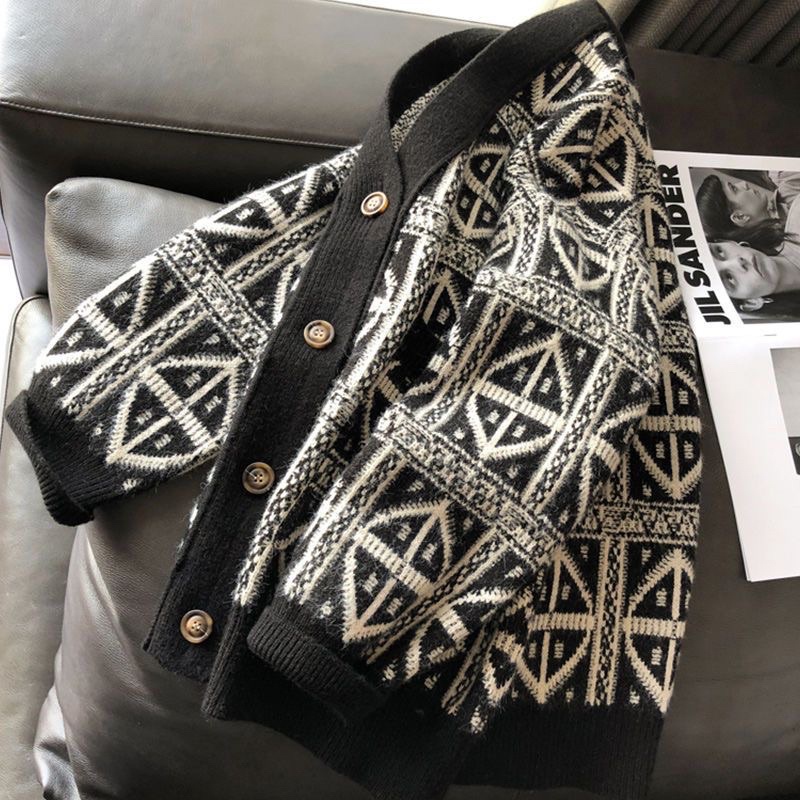 Áo Cardigan Len Xù Hoạ Tiết Hình Thoi Len