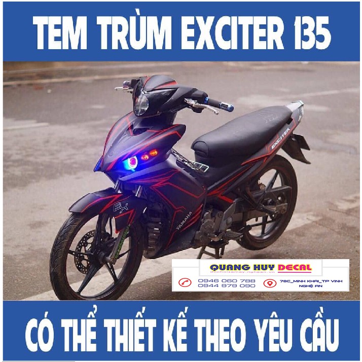 Tem trùm exciter 135 đen chỉ đỏ, độ team decal xe ex dán đời 2011-2014