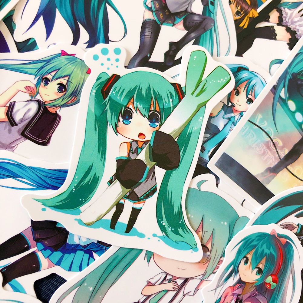 Set 100 miếng sticker dán trang trí hình Hatsune Miku dễ thương