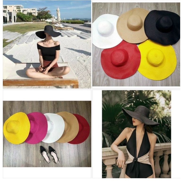 Mũ cói đi biển vành rộng sang chảnh