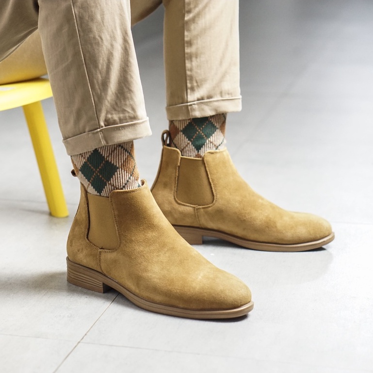 Giày da nam chelsea cổ lửng da bò thật có hai màu đen , vàng bò bảo hành 12 tháng