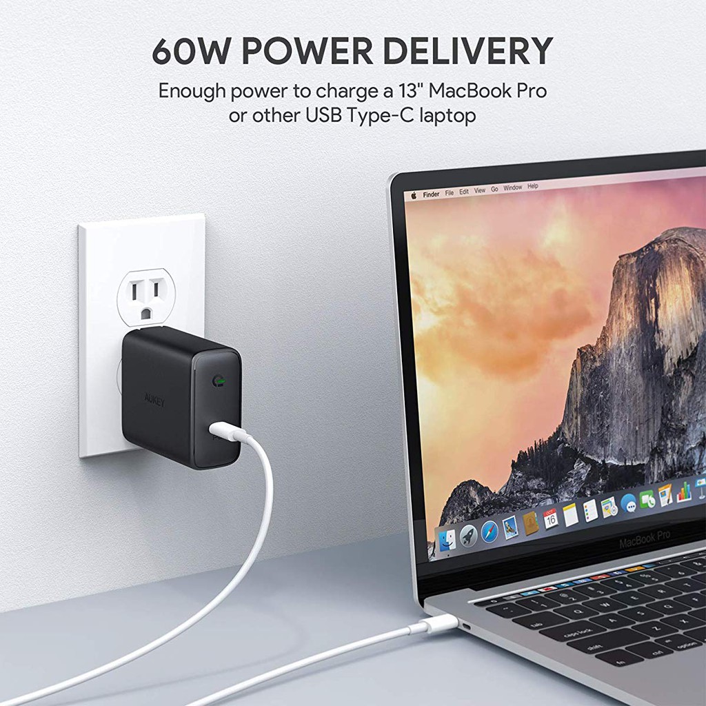 Giao Hàng Sau Giãn Cách | Cốc Sạc Macbook/ iPhone/ iPad AUKEY PA-D4 Type C Power Delivery 60W