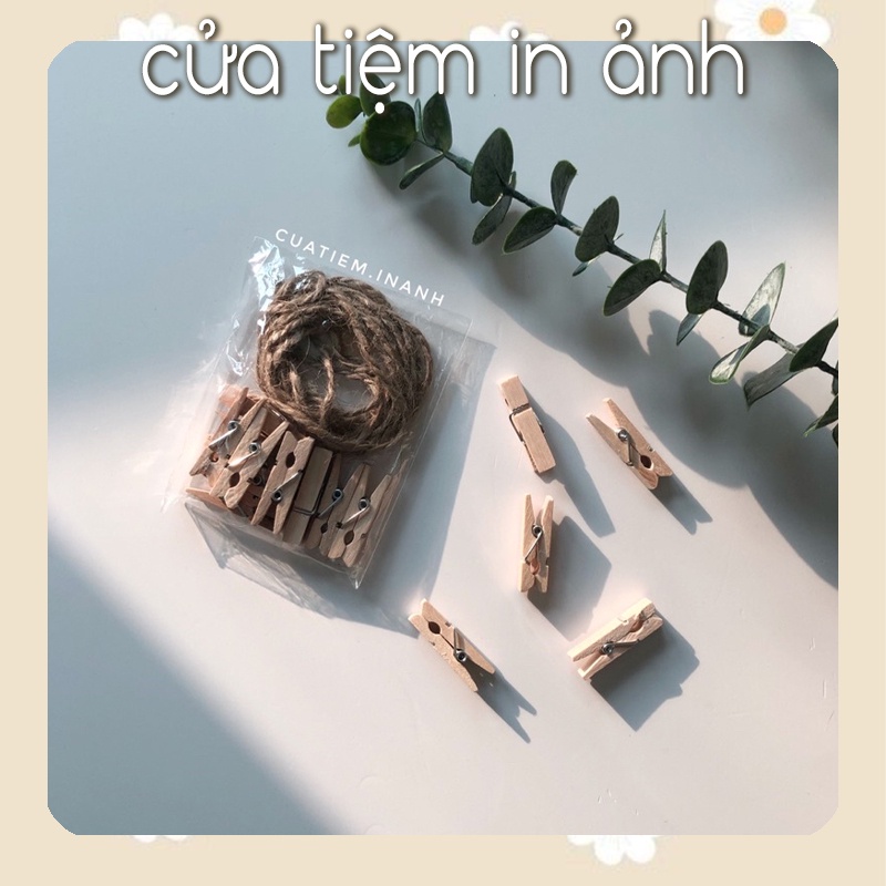 Set 10 Kẹp Gỗ Treo Ảnh Trang Trí, Tặng Kèm Dây Treo