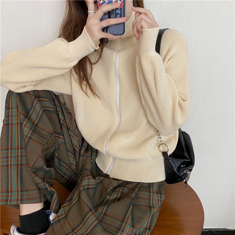 Áo khoác cardigan cổ cao tay dài dáng rộng thời trang trẻ trung cho nữ