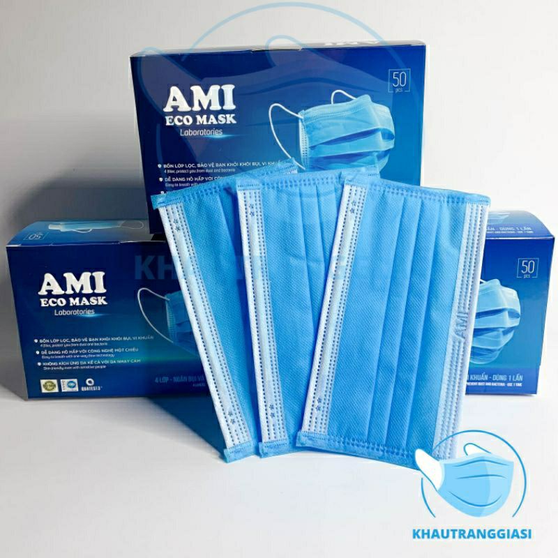 (Sale hot) Khẩu trang AMI 4 lớp màu xanh hộp 50 chiếc