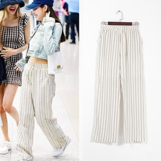 jennie Blackpink Quần Dài Ống Rộng Họa Tiết Sọc Thời Trang Cho Nữ