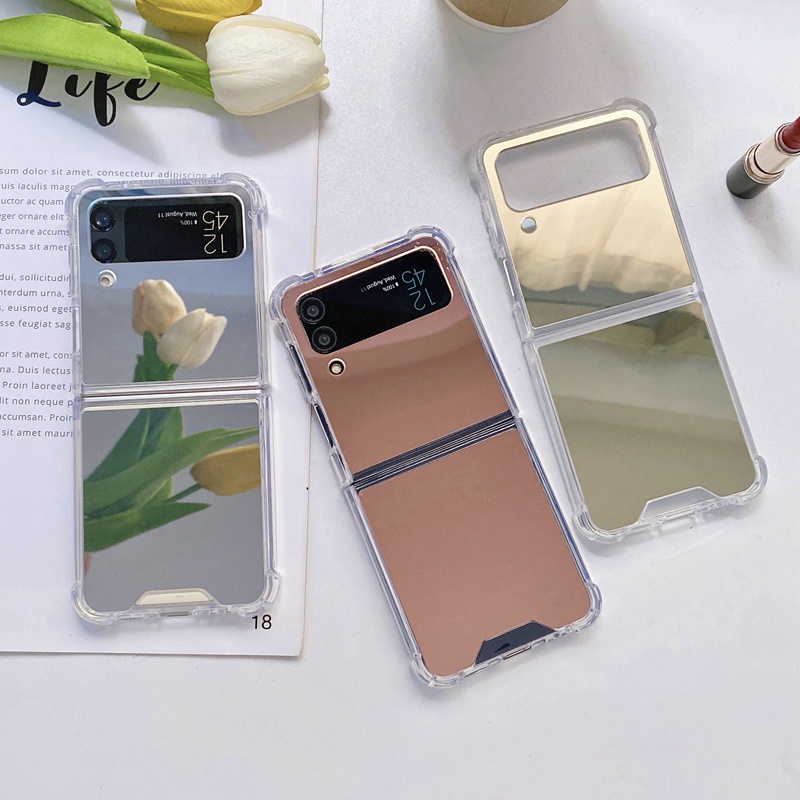 Lật Ốp Điện Thoại Mềm Tráng Gương Trang Điểm Chống Sốc Cho samsung galaxy z flip 4 5g zflip 3 5g