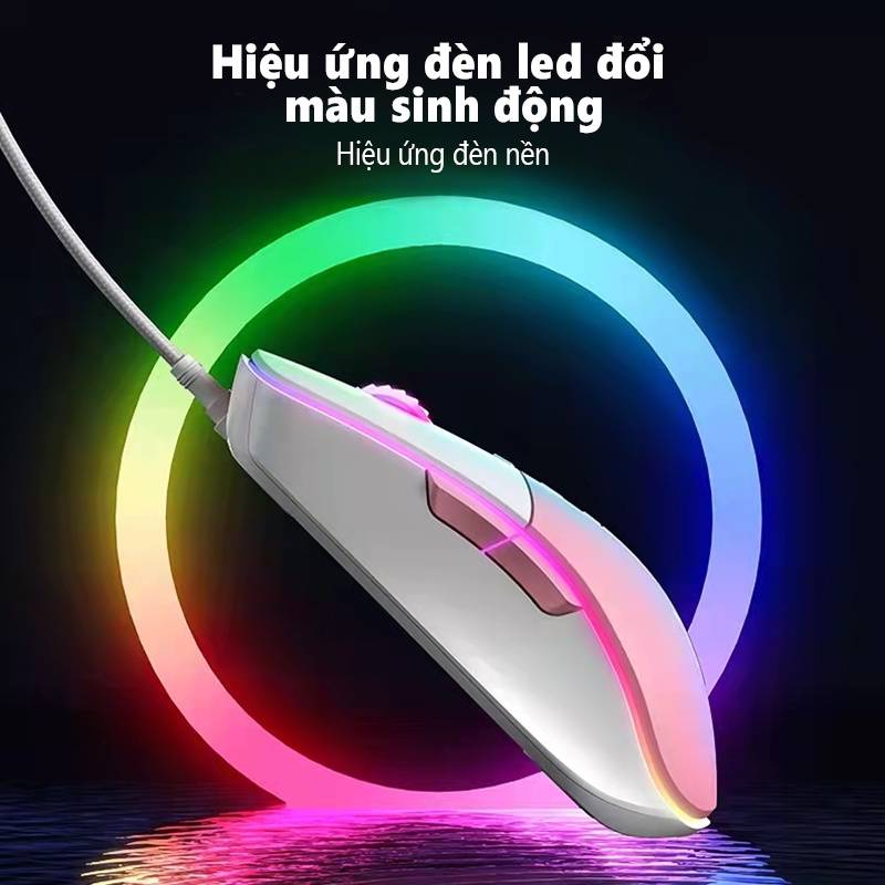 Chuột chơi game có dây ONIKUMA CW916 màu hồng trắng với đèn RGB