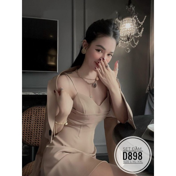 SET VEST BIGSIZE ĐẦM 2 DÂY KÈM ÁO KHOÁC CROPTOP