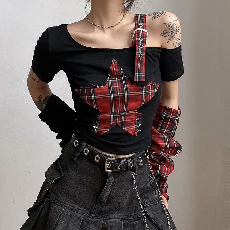 Áo Thun Tay Ngắn Phong Cách Punk Đường Phố Mỹ Y2k Cho Nữ Dễ Phối Đồ