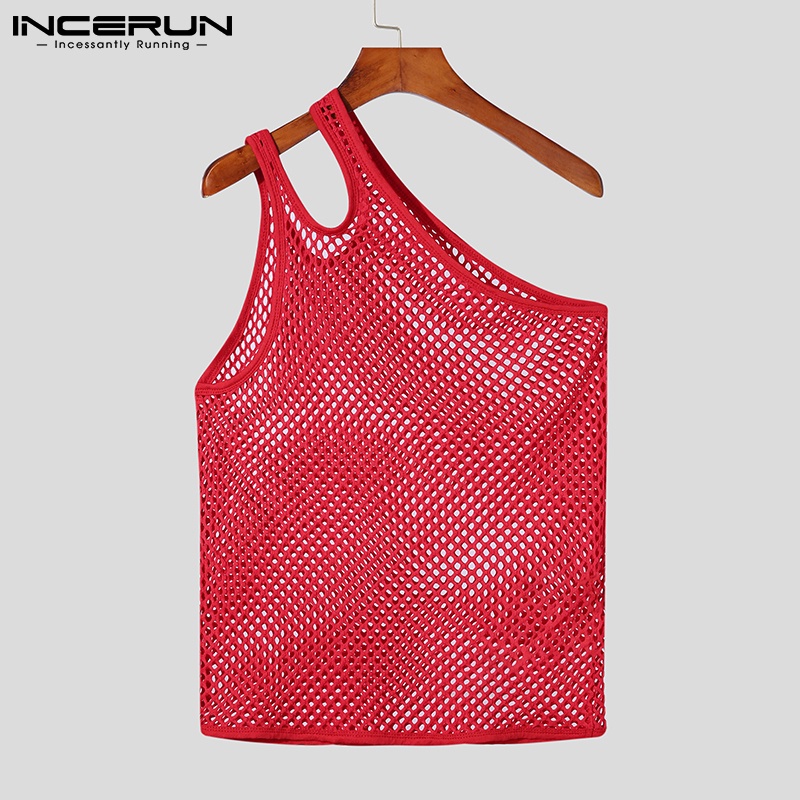 Áo ba lỗ INCERUN kiểu lưới nhìn thấu quyến rũ cho nam