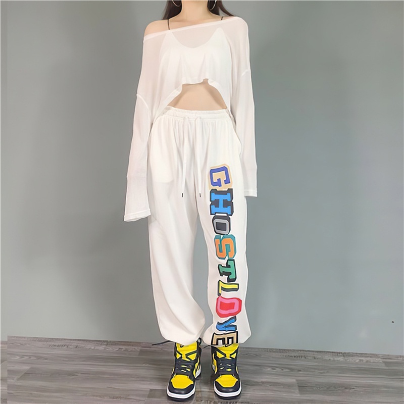 Quần dài thể thao IELGY dáng rộng in họa tiết chữ phong cách hip hop