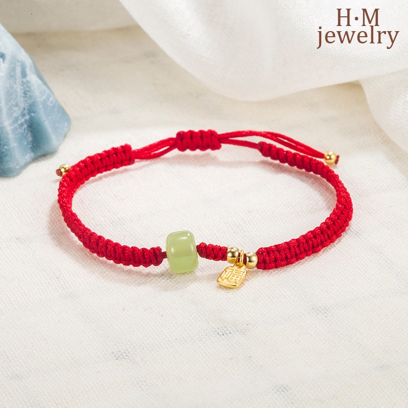 Vòng Tay Dây Đỏ Đính Đá Ngọc Bích 2022 Thời Trang