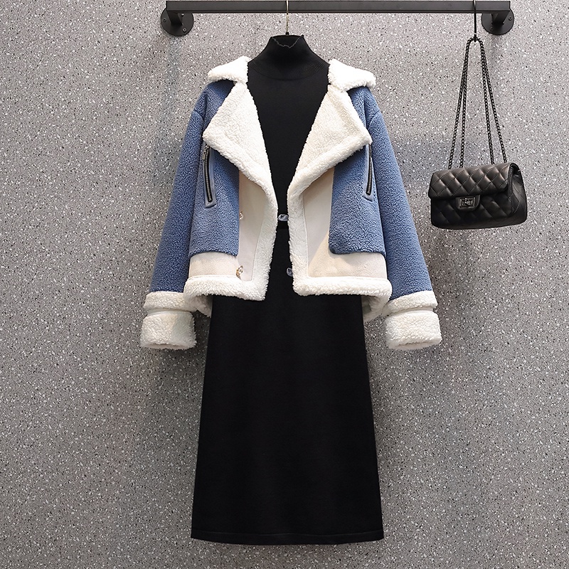 🌸Hàng Order🌸Váy Đầm Bigsize Áo Khoác Xanh Lông Cừu Dày Dặn Phối Túi Tiểu Thư Nữ Tính🌸Hàng Quảng Châu