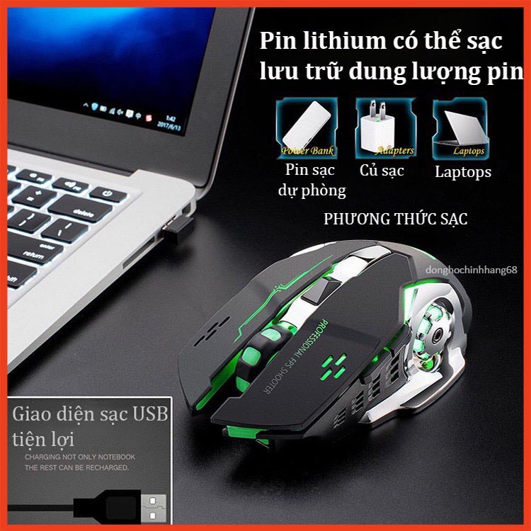 Chuột Không Dây Bluetooth Gaming Dùng Pin Sạc, Click Không Gây Tiếng Ồn Chơi Game Cực Chất  Bảo Hành 12 Tháng