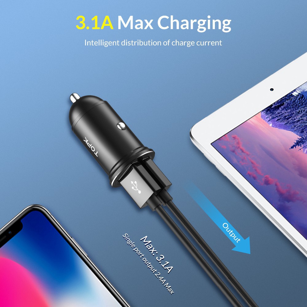 Sạc Xe Hơi 2 cổng USB 3.1A TOPK