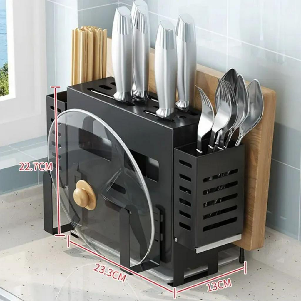 Giá Kệ Cài Dao Thớt Bằng Thép Sơn Tĩnh Điện Cao Cấp Có Ống Cắm Đũa, Úp Vung,  Khay Chứa Nước Có Thể Tháo Rời