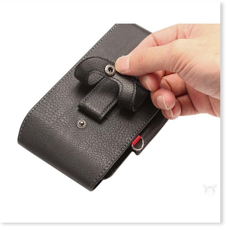 Túi da điện thoại thẻ tín dụng vật dụng đeo thắt lưng đa năng Leather Black