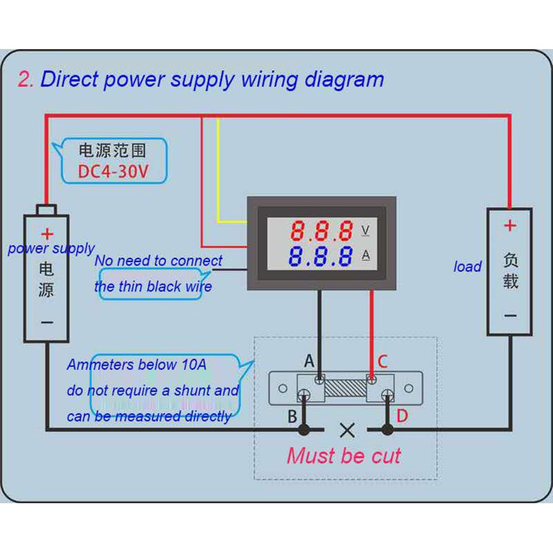 Đồng hồ đo điện áp dòng điện kỹ thuật số hiển thị kép DC 0-100V 10A 50A 100A